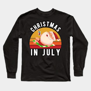 Christmas In July T-Shirt Funny Santa Summer Beach Vacation Long Sleeve T-Shirt